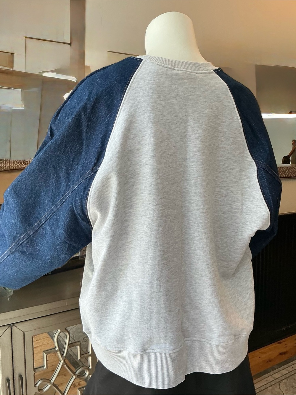 Zara Denim & Gray Oversized Slouchy Sweatshirt Chunky Streetwear Preppy SZ Med - Picture 12 of 13